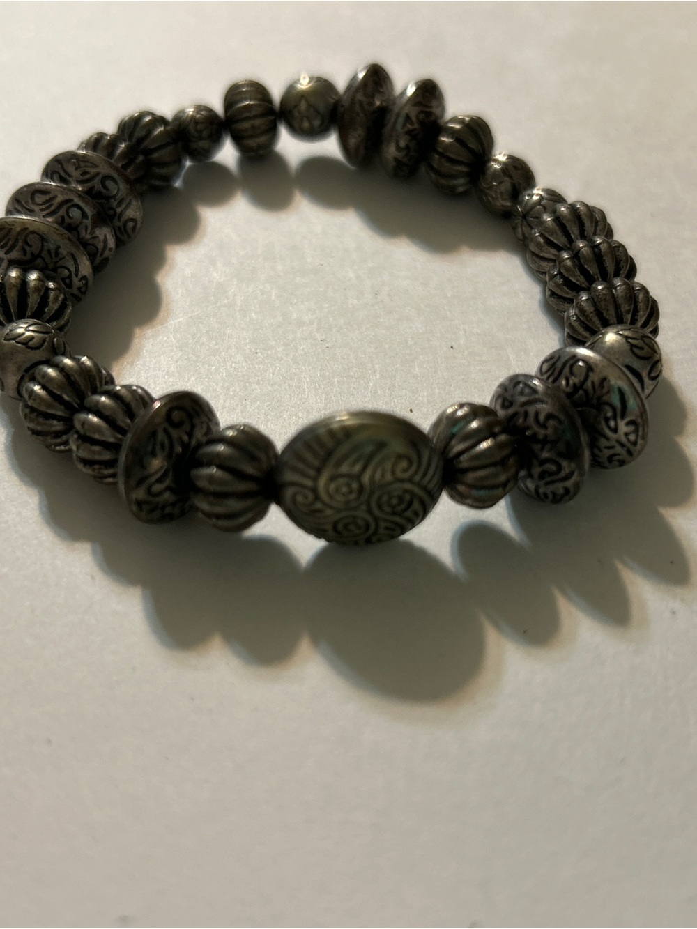 Vintage Southwestern Antiqued Silver Mixed Geometric Patterned Stretch Bracelet